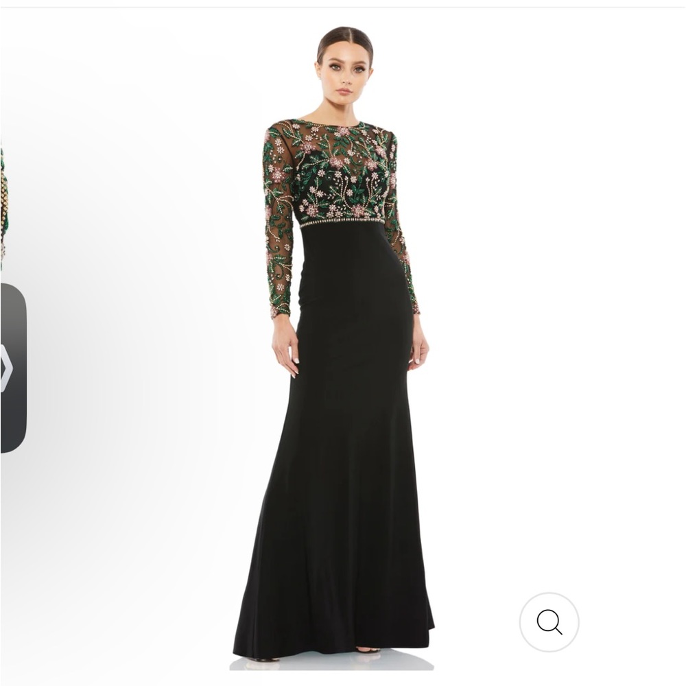 Mac Duggal Black Floral Embroidered Gown